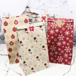 24 Adventskalender Zahlen Aufkleber ROT/BEIGE - rund 4 cm Ø - Sticker Weihnachten zum basteln dekorieren DIY