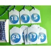 24 Adventskalenderzahlen Anhänger tags, blau Schneeflocken weiss,  Adventskalender Bäckergarn, bunt-mixx