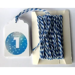 24 Adventskalenderzahlen Anhänger tags, blau Schneeflocken weiss,  Adventskalender Bäckergarn, bunt-mixx