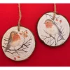 2 Anhänger aus Holzscheiben, Rotkehlchen, Weihnachten, Winter