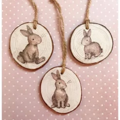 3 Anhänger aus Holzscheiben, Hasen, Häschen, Ostern