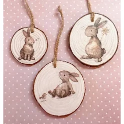 3 Anhänger aus Holzscheiben, Hasen, Häschen, Ostern