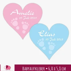 15 Babyaufkleber zur Geburt | Babyfüßchen auf Herz