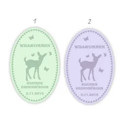 18 Babyaufkleber zur Geburt | Kleines Rehkitz mit Schmetterlingen & Herzchen