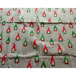 90 cm Reststück, Baumwollstoff, Wichtel, grau-grün-rot, 160 cm breit