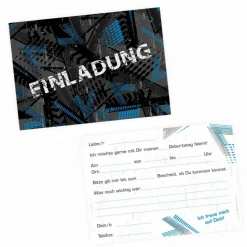 10 coole Einladungskarten Trash blau schwarz inkl. 10 transparenten Briefumschlägen Kindergeburtstag Junge Teenager E