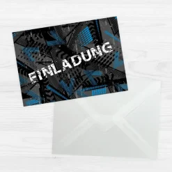 10 coole Einladungskarten Trash blau schwarz inkl. 10 transparenten Briefumschlägen Kindergeburtstag Junge Teenager E