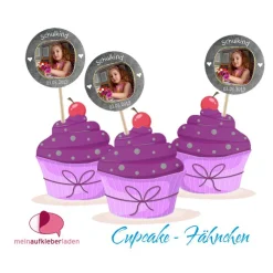 24 Cupcake Deko Aufkleber | Schulkind Herzchen - Tafeloptik - personalisierbar mti eigenem Foto