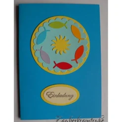10 DIY-Karten Einladung zur Kommunion mit Sonne und Fischen zum selber basteln