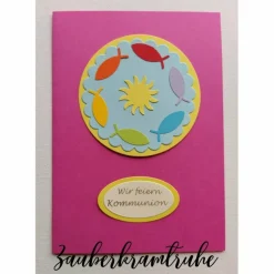 10 DIY-Karten Einladung zur Kommunion mit Sonne und Fischen zum selber basteln