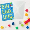 10 Einladungskarten Bauklötze Bausteine Bricks inkl. 10 transparenten Briefumschlägen Kindergeburtstag Mädc
