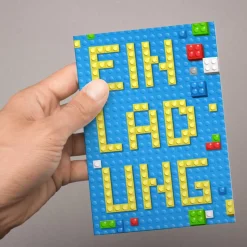 10 Einladungskarten Bauklötze Bausteine Bricks inkl. 10 transparenten Briefumschlägen Kindergeburtstag Mädc