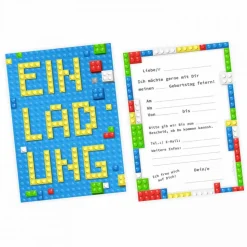 10 Einladungskarten Bauklötze Bausteine Bricks inkl. 10 transparenten Briefumschlägen Kindergeburtstag Mädc