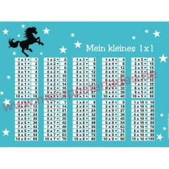 4 er Set  A4 Stundenplan + Lernposter + Heftaufkleber  | Wildpferd - türkis