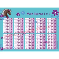 4 er Set  A4 Stundenplan + Lernposter + Heftaufkleber  | Pony Blumen - türkis lila