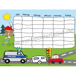 4 er Set  A4 Stundenplan + Lernposter + Heftaufkleber  | Polizei