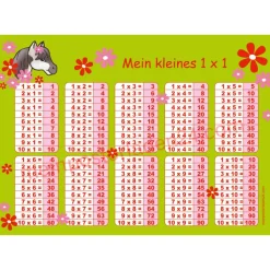 4 er Set  A4 Stundenplan + Lernposter + Heftaufkleber  | Pony Blumen - grün