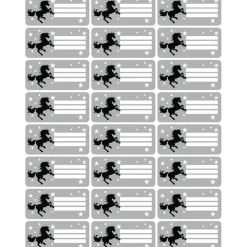 4 er Set  A4 Stundenplan + Lernposter + Heftaufkleber  | Wildpferd - grau