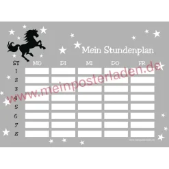 4 er Set  A4 Stundenplan + Lernposter + Heftaufkleber  | Wildpferd - grau
