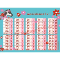 4 er Set  A4 Stundenplan + Lernposter + Heftaufkleber  | Pony Blumen - türkis rot