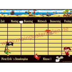 4 er Set  A4 Stundenplan + Lernposter + Heftaufkleber  | Pirat - gelb