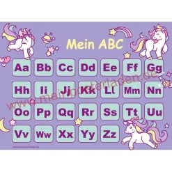 4 er Set  A4 Stundenplan + Lernposter + Heftaufkleber  | Einhorn - lila