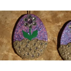 2 er-Set Ostereier BLÜMCHEN Collage Acrylmalerei auf einem flachen Pappmachè-Ei Künstler-Ei Osterei