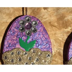 2 er-Set Ostereier BLÜMCHEN Collage Acrylmalerei auf einem flachen Pappmachè-Ei Künstler-Ei Osterei