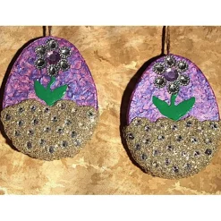 2 er-Set Ostereier BLÜMCHEN Collage Acrylmalerei auf einem flachen Pappmachè-Ei Künstler-Ei Osterei