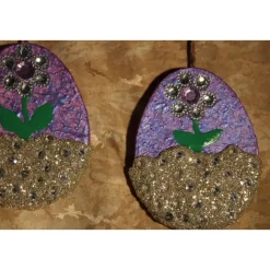 2 er-Set Ostereier BLÜMCHEN Collage Acrylmalerei auf einem flachen Pappmachè-Ei Künstler-Ei Osterei