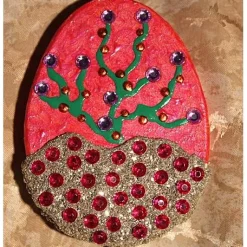 2 er-Set Ostereier BÄUMCHEN Collage Acrylmalerei auf einem flachen Pappmachè-Ei Künstler-Ei Osterei