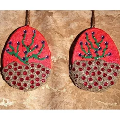 2 er-Set Ostereier BÄUMCHEN Collage Acrylmalerei auf einem flachen Pappmachè-Ei Künstler-Ei Osterei