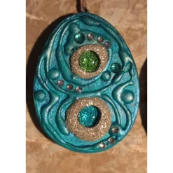 2 er-Set Ostereier GRÜNTÜRKIS Collage Acrylmalerei auf einem flachen Pappmachè-Ei Künstler-Ei Osterdeko