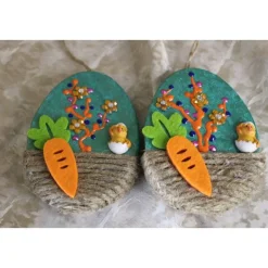 2 er-Set Ostereier KÜKEN Collage Acrylmalerei auf einem flachen Pappmachè-Ei Künstler-Ei Osterei Osterdeko Osterkunst