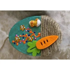 2 er-Set Ostereier KÜKEN Collage Acrylmalerei auf einem flachen Pappmachè-Ei Künstler-Ei Osterei Osterdeko Osterkunst