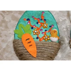 2 er-Set Ostereier KÜKEN Collage Acrylmalerei auf einem flachen Pappmachè-Ei Künstler-Ei Osterei Osterdeko Osterkunst