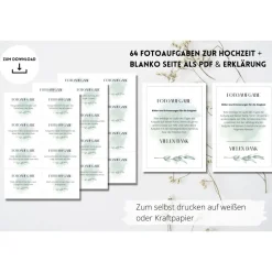 64 Fotoaufgaben zur Hochzeit als PDF Download | Spiel für Hochzeitsgäste | Fotobox Aufgaben | Spielidee Hochzeit