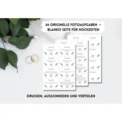 64 Fotoaufgaben zur Hochzeit als PDF Download | leere Blanko Seiten zum selbst drucken | Last Minute Hochzeitsidee | Hoc