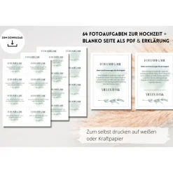 64 Fotoaufgaben zur Hochzeit als PDF Download | Olivenzweig | Spiel für Hochzeitsgäste | Fotobox Aufgaben | Spielidee