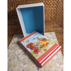 " Frohe Ostern, die fleißige Runde I ", Geschenkkarton mit Serviettenmotiv