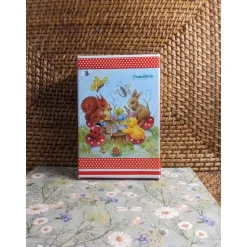 " Frohe Ostern, die fleißige Runde I ", Geschenkkarton mit Serviettenmotiv