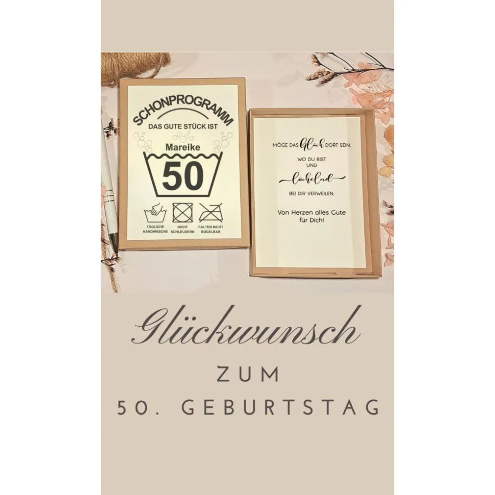 50. Geburtstag Geldgeschenk Box – Humorvolle Geschenkidee mit Karte & Leinensäckchen