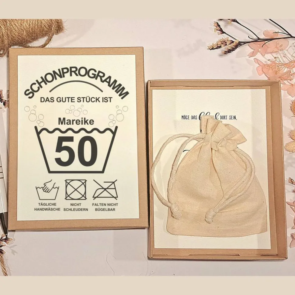 50. Geburtstag Geldgeschenk Box – Humorvolle Geschenkidee mit Karte & Leinensäckchen