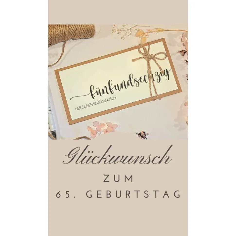 65. Geburtstag Geldgeschenk Karte – Personalisierte Glückwunschkarte aus Kraftpapier mit Juteschleife