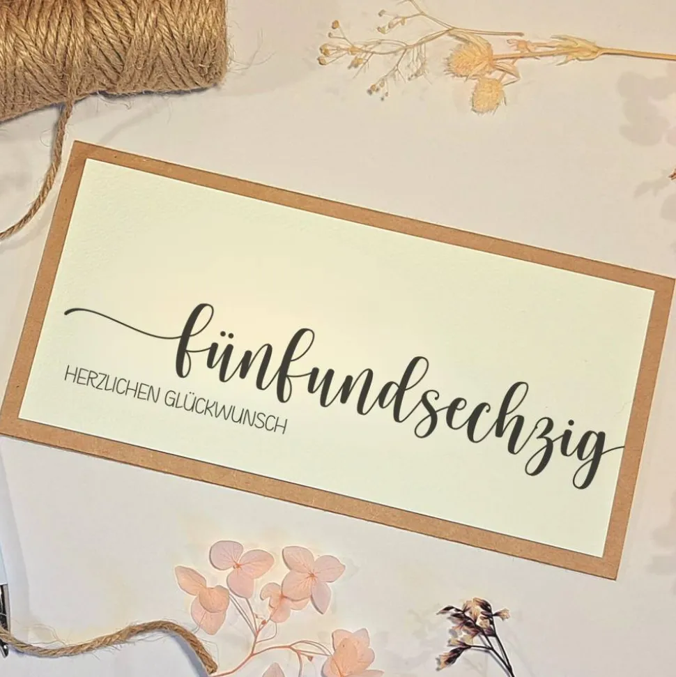 65. Geburtstag Geldgeschenk Karte – Personalisierte Glückwunschkarte aus Kraftpapier mit Juteschleife