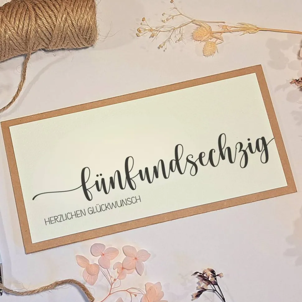 65. Geburtstag Geldgeschenk Karte – Personalisierte Glückwunschkarte aus Kraftpapier mit Juteschleife