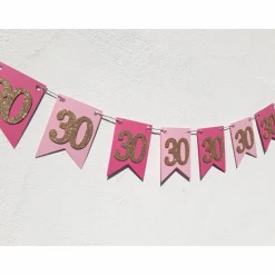 30. Geburtstag Girlande Wimpel Fahnenkette Banner Dekoration Papiergirlande in Rosa Gold und Pink, absolute Trendfarben!