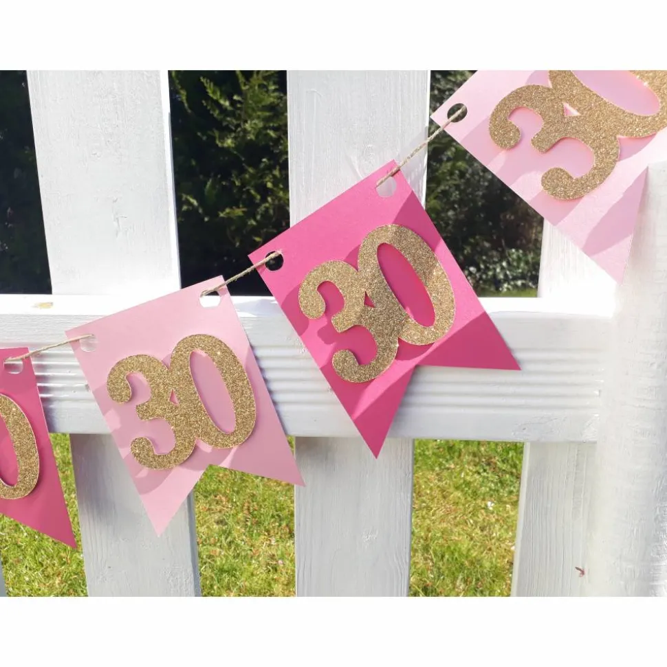 30. Geburtstag Girlande Wimpel Fahnenkette Banner Dekoration Papiergirlande in Rosa Gold und Pink, absolute Trendfarben!