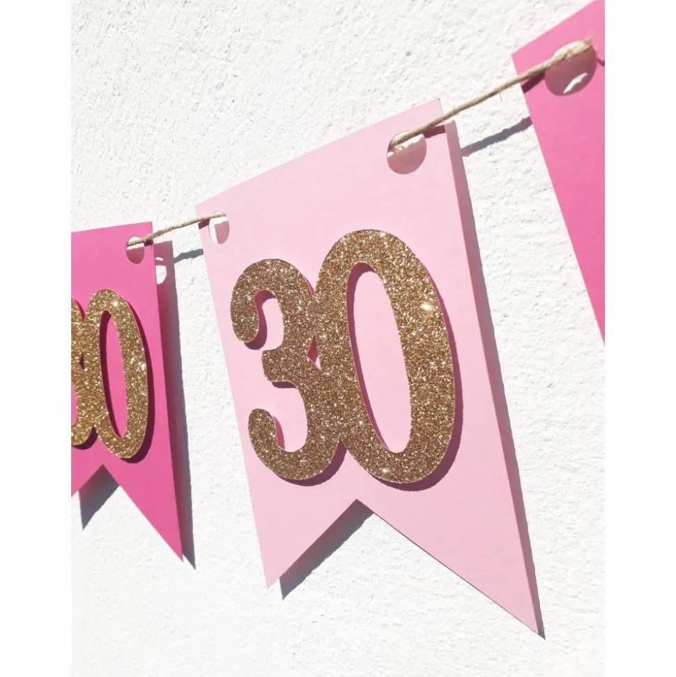 30. Geburtstag Girlande Wimpel Fahnenkette Banner Dekoration Papiergirlande in Rosa Gold und Pink, absolute Trendfarben!