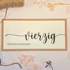 40. Geburtstag Glückwunschkarte – Handgemachte Geldgeschenk Karte mit Umschlag & Juteschleife
